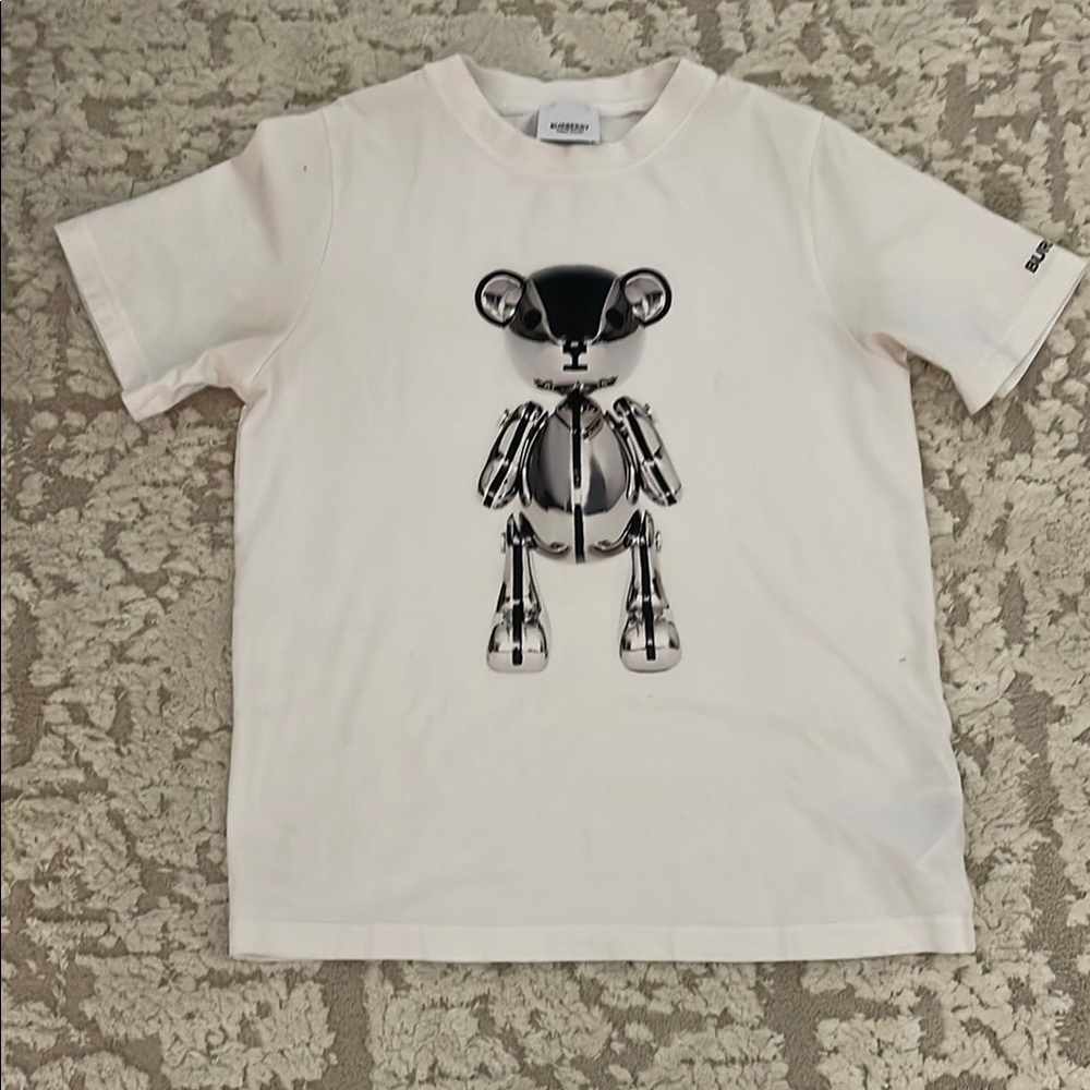 White T-Shirt with Metallic Bear Design